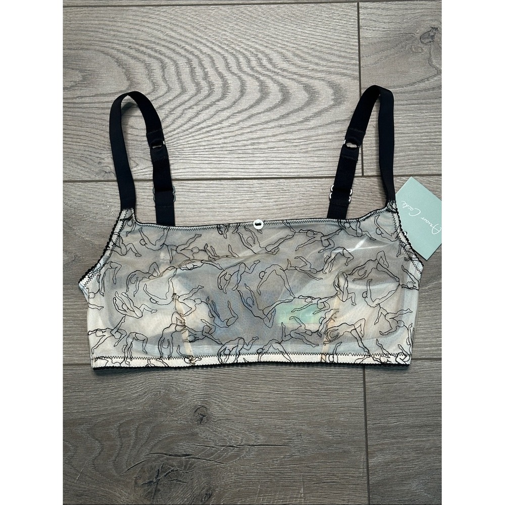 Amour d'Agnette Embroidered Jelly Fabric Bra Sheer Nude Size Large - Picture 4 of 11